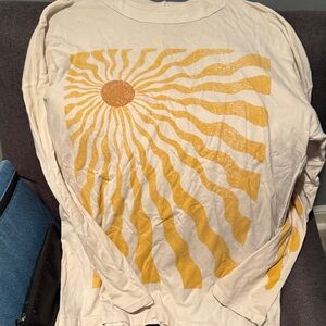 Free People Yellow and Cream Sun Graphic Tee